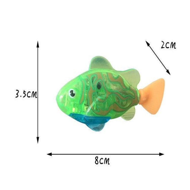 Green electric fish shower toy with size measurements 8cm x 3.5cm x 2cm