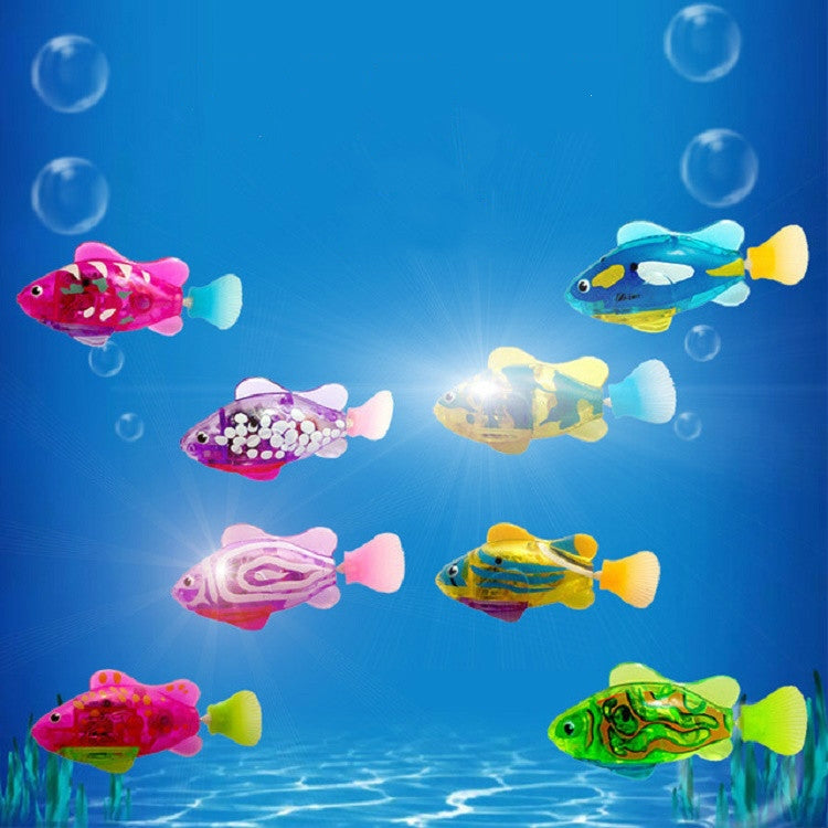 Electric fish shower toy set of eight colorful fish swimming in water
