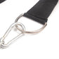 Black webbing strap with metal D-ring and chain attachment for head and neck trainer