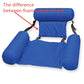 Blue inflatable pool hammock lounge chair with headrest and adjustable side straps