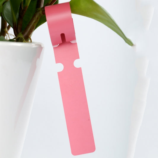 Hanging plant label, pink with cutout hanger top