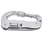 Silver D-ring carabiner multitool with folded blade and side keychain clip