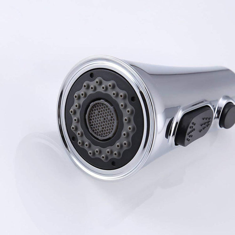 Round spray head and pause switch on chrome faucet sprayer nozzle