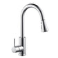 Chrome gooseneck kitchen faucet with mounted sprayer head and control