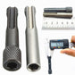 SDS hex shank posts, silver and dark versions with textured grips, shown with caliper