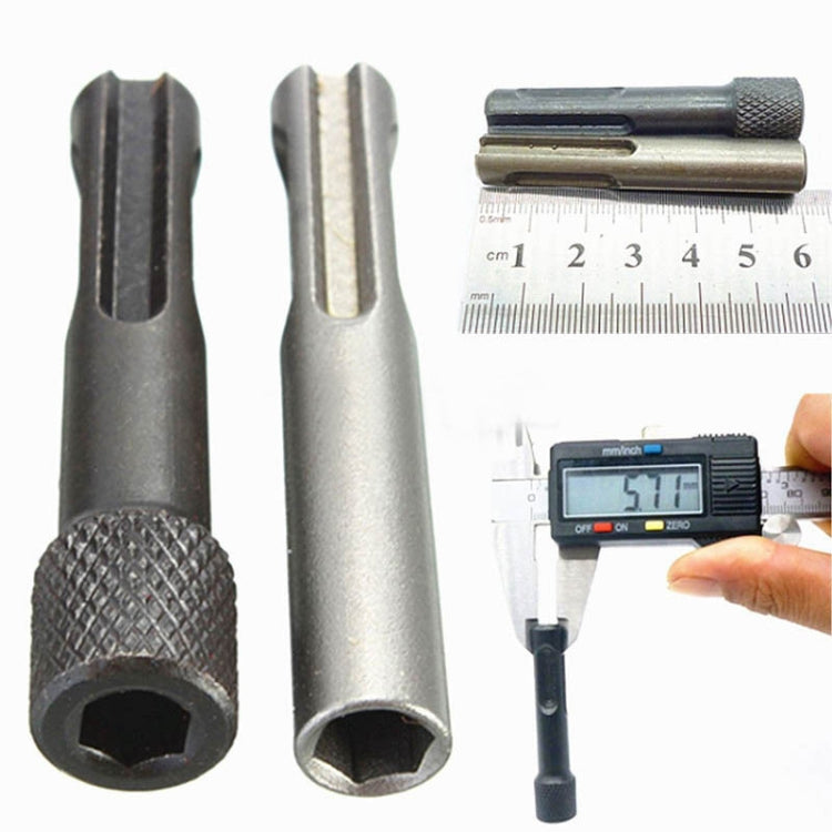SDS hex shank posts, silver and dark versions with textured grips, shown with caliper