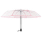 Pink clear umbrella with arched panels and black automatic handle