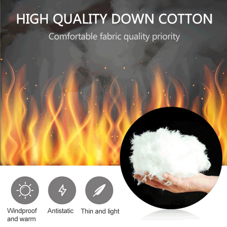 Insulating down-cotton filling close-up with flame heat graphic