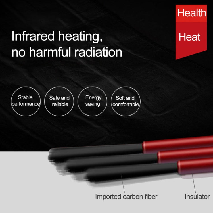 Black heated jacket fabric with infrared heating graphic and carbon-fiber bars