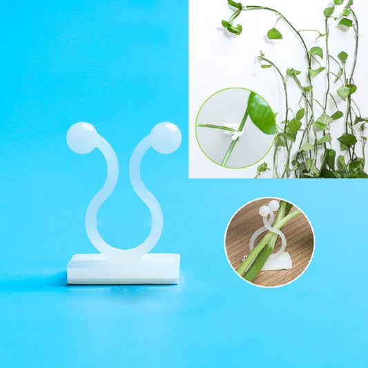 White U-shaped climbing wall fixer hooks with adhesive pads for securing vines