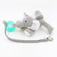 Gray plush animal pacifier clip chain with braided cord