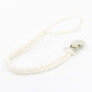 White braided baby pacifier chain with silver-tone clip and loop