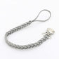 Gray braided baby pacifier chain with silver-tone clip and loop
