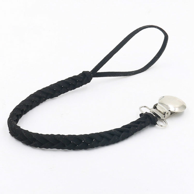 3-pack baby pacifier chain with black woven strap and metal clip