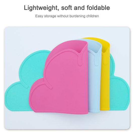 Cloud-shaped silicone placemat set in pink, yellow, blue, and turquoise colors