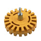 Rubber polishing removal wheel with metal shank, yellow-brown toothed disc