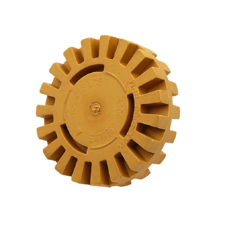 Rubber polishing removal wheel, yellow-brown toothed disc with center cap