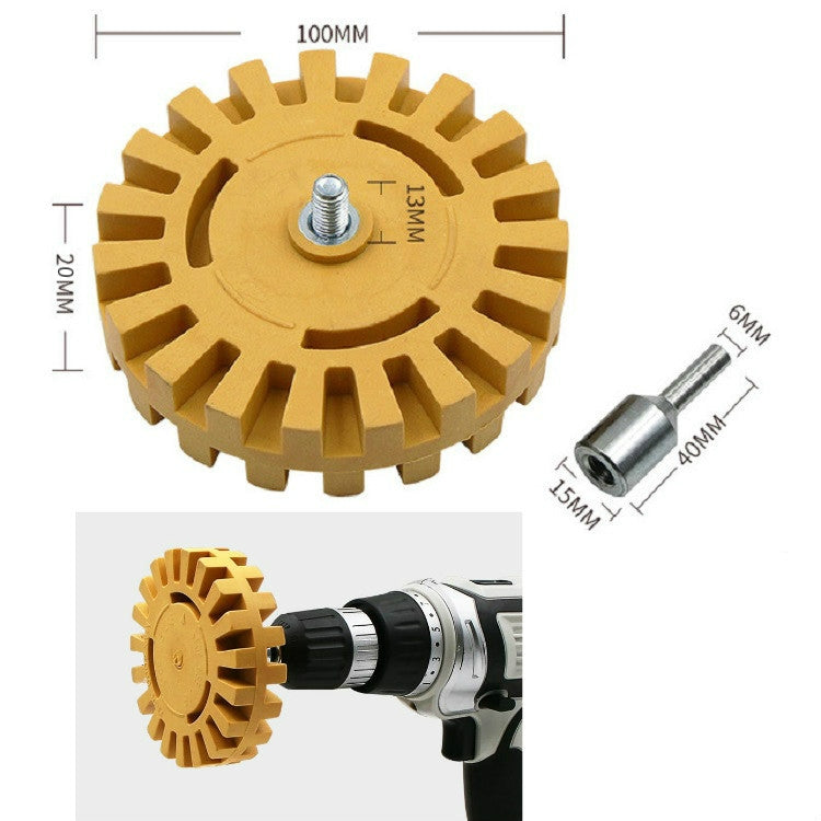 Rubber polishing wheel set, 100mm toothed disc with metal shaft and mounting screw