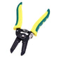 Cable stripper pliers with black stripping head and yellow-green ergonomic handles