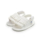 Baby fringed sandals in white PU, side view, open toe with ankle strap