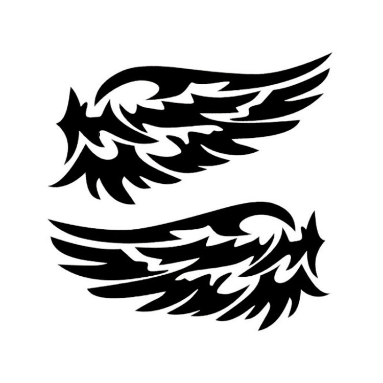 Angel wing car sticker set with two black feather-style wing decals