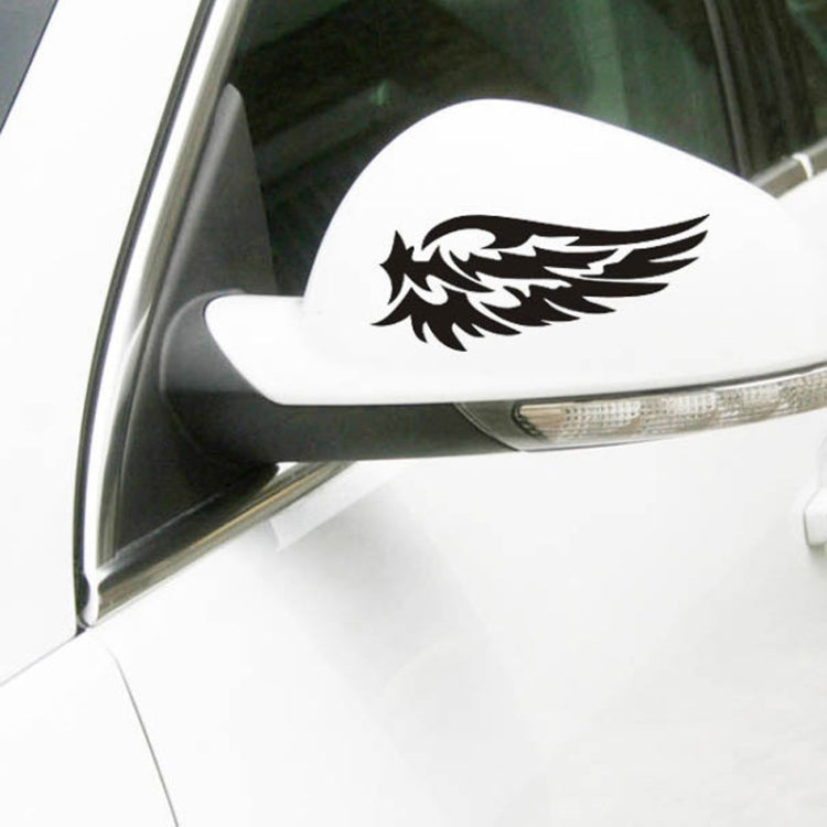 Angel wing car sticker on white side mirror, black wing decal