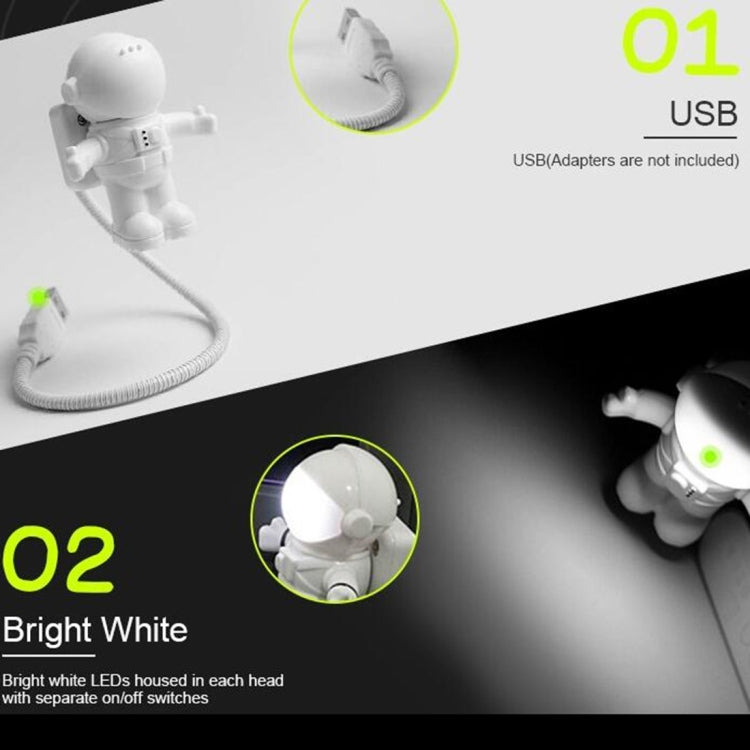 White astronaut USB LED desk lamp with bright white helmet LEDs