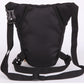 Black motocross waist bag with crossbody strap, front pocket, and adjustable waist belt