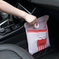 Pink car garbage bag with cartoon 'Nice every day' print and white top fold