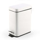 White small rectangular foot pedal trash can with open pedal and black edging