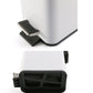 White small rectangular foot pedal trash can showing underside and open internal bin