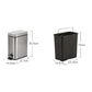 Small stainless steel foot pedal trash can with dimensions and pedal opening