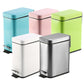Color options of small rectangular foot pedal trash cans: blue, pink, green, silver, white