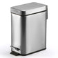 Silver small rectangular foot pedal trash can with hinged lid and black pedal base