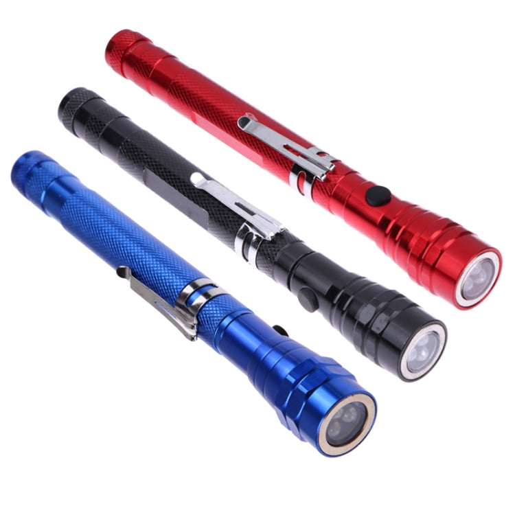 Set of flexible telescopic magnetic flashlights in red, black, and blue colors
