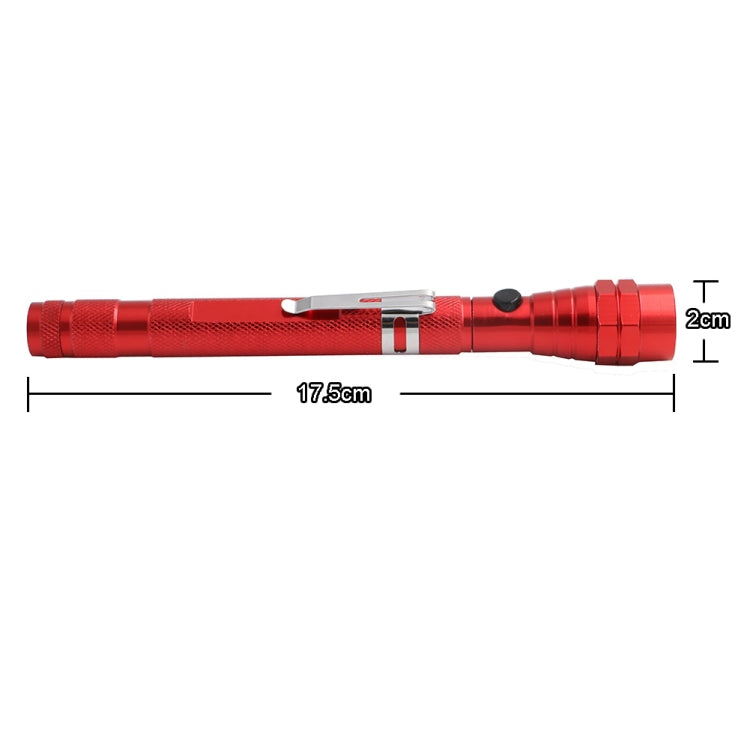 Red flexible telescopic magnetic flashlight with length measurement diagram