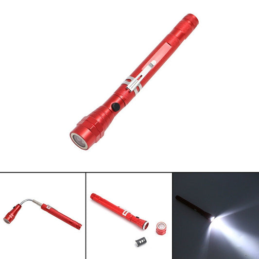 Red flexible telescopic magnetic flashlight with 3 LED headlight beam
