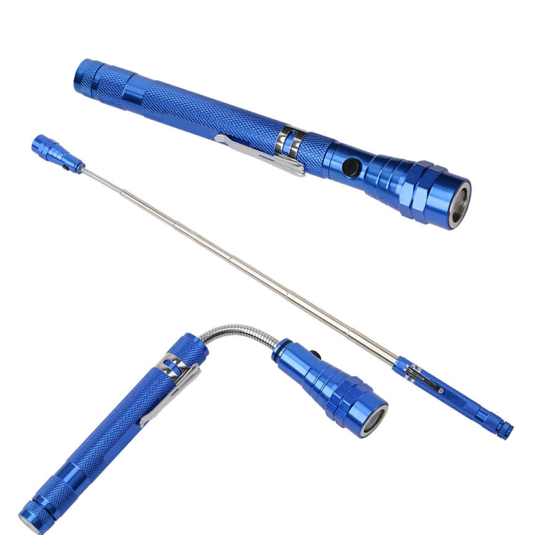 Blue flexible telescopic magnetic flashlight set with extension rod and magnet hook