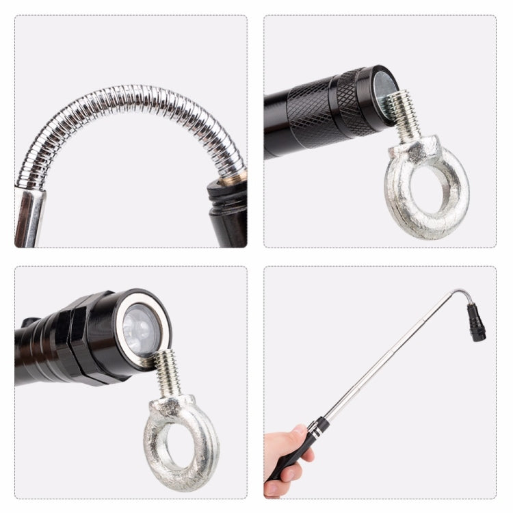 Flexible telescopic magnetic flashlight accessories: spring cable and metal magnet hooks