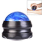 Blue massage roller ball with black ribbed base, close-up front view.