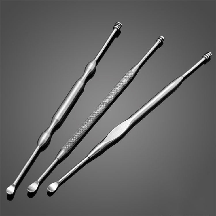 3-piece stainless steel ear cleaning tools with angled scoops and brush tips