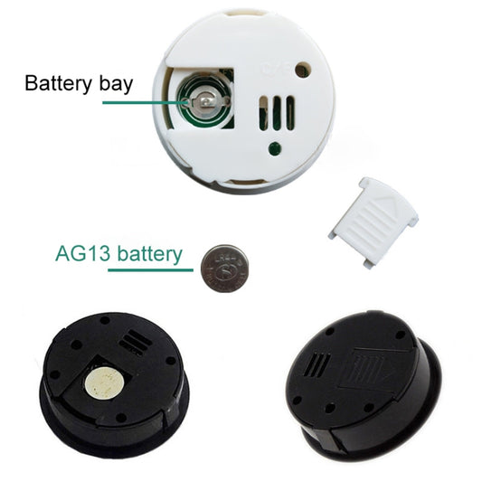 White and black digital LCD thermometer with open battery compartment and back covers