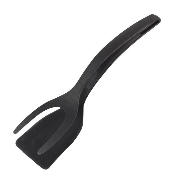 Black silicone omelette spatula with forked edge and long handle