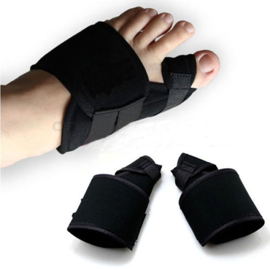 Soft bunion corrector toe separator splint set, black fabric brace with straps and pads
