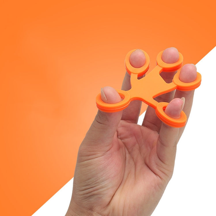 Orange silicone humanoid finger exercise pull ring with five finger loops.