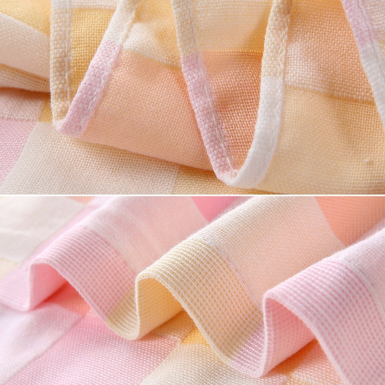 Cotton towel fabric close-up with checked weave and stitched, hemmed edges