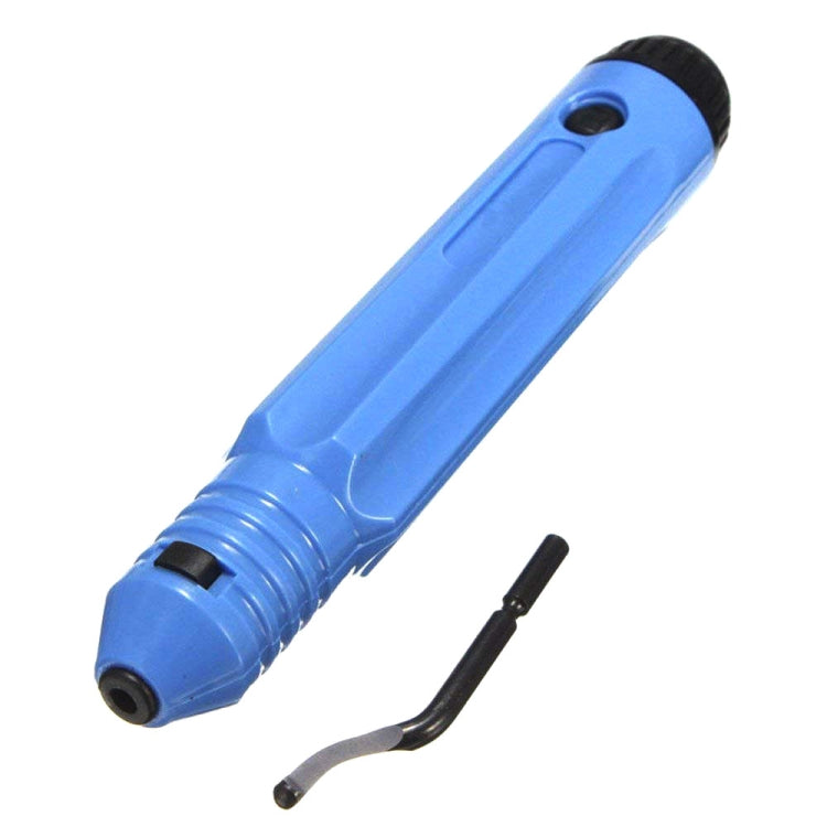 Blue hand deburring trimming knife with attached metal deburr blade