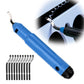 Blue hand deburring trimming knife with multiple cutter heads and metal blade