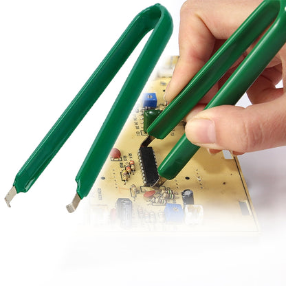 Green IC desoldering tweezer pliers with dual metal tips for chip pulling
