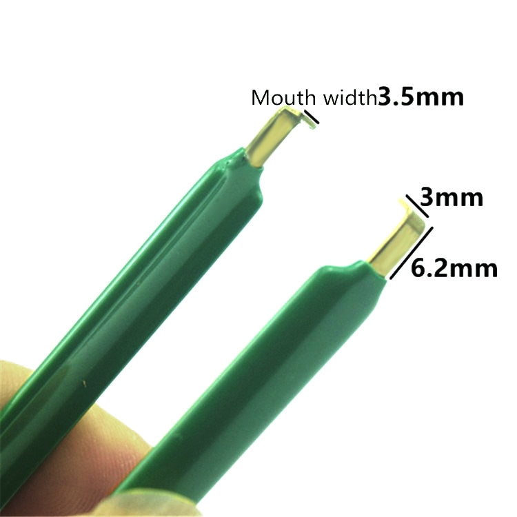 Green IC puller tweezers with narrow 3.5mm mouth and 6.2mm opening